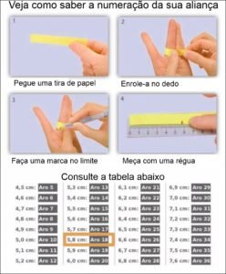Tabela de medidas tamanho da aliança